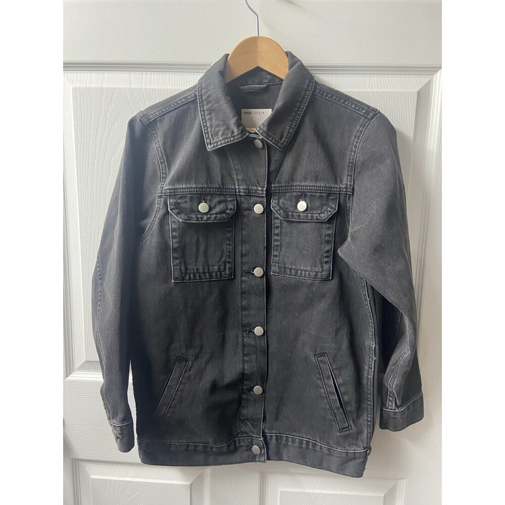 Cisos Jean Jacket Womens UK4 (us 7/9) Black Trucker Heavy Denim Button Front EUC